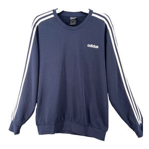 Adidas Sweatshirt Mens‎ Sz L Blue Long Sleeve 3 Stripe Fleece Crew Pullover